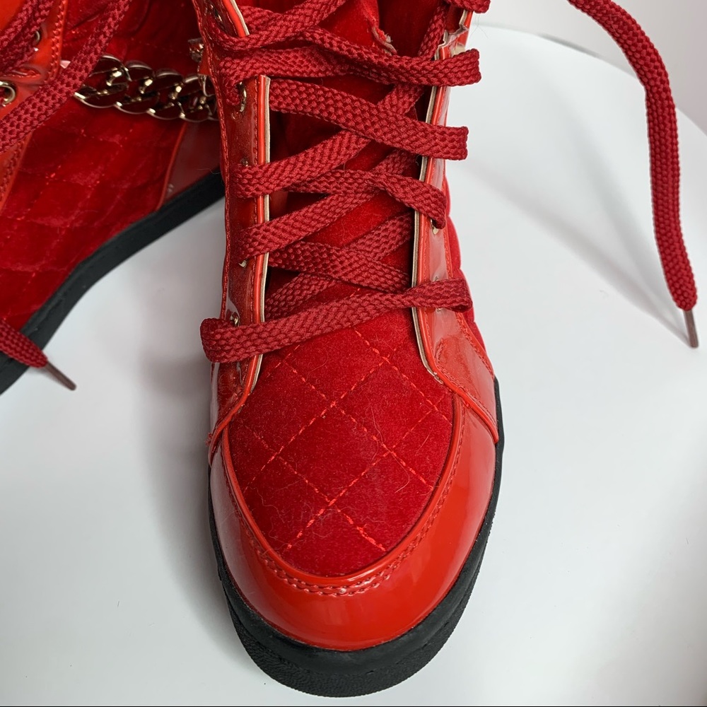Monchino Platform tennis shoes Red Velvet Urban boots Rubber Heals - Picture 2 of 9